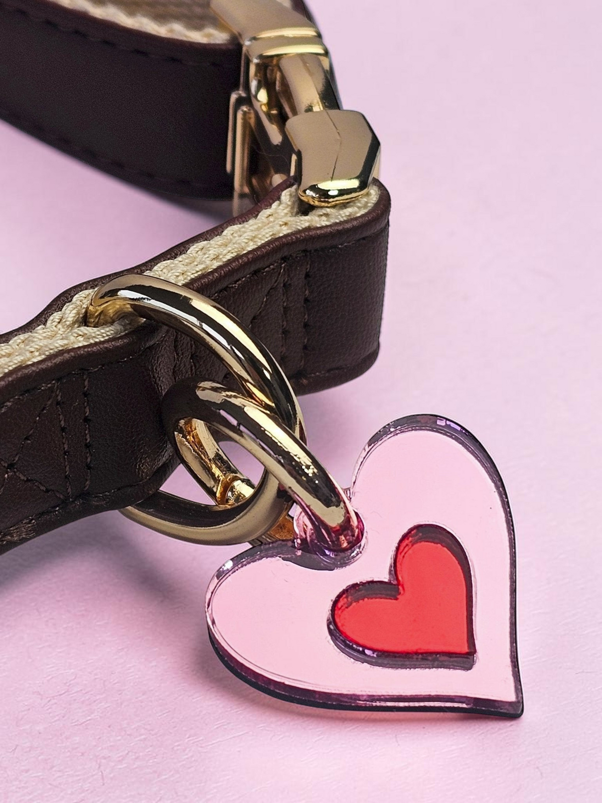 Morti's Fun Club cherry blossom heart collar charm in pink and red acrylic with a silver-plated lobster clip